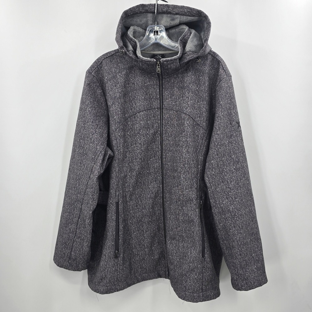 ZeroXposur Jacket Womens Gray Heathered Hooded Softshell Fleece Lined Size 2X